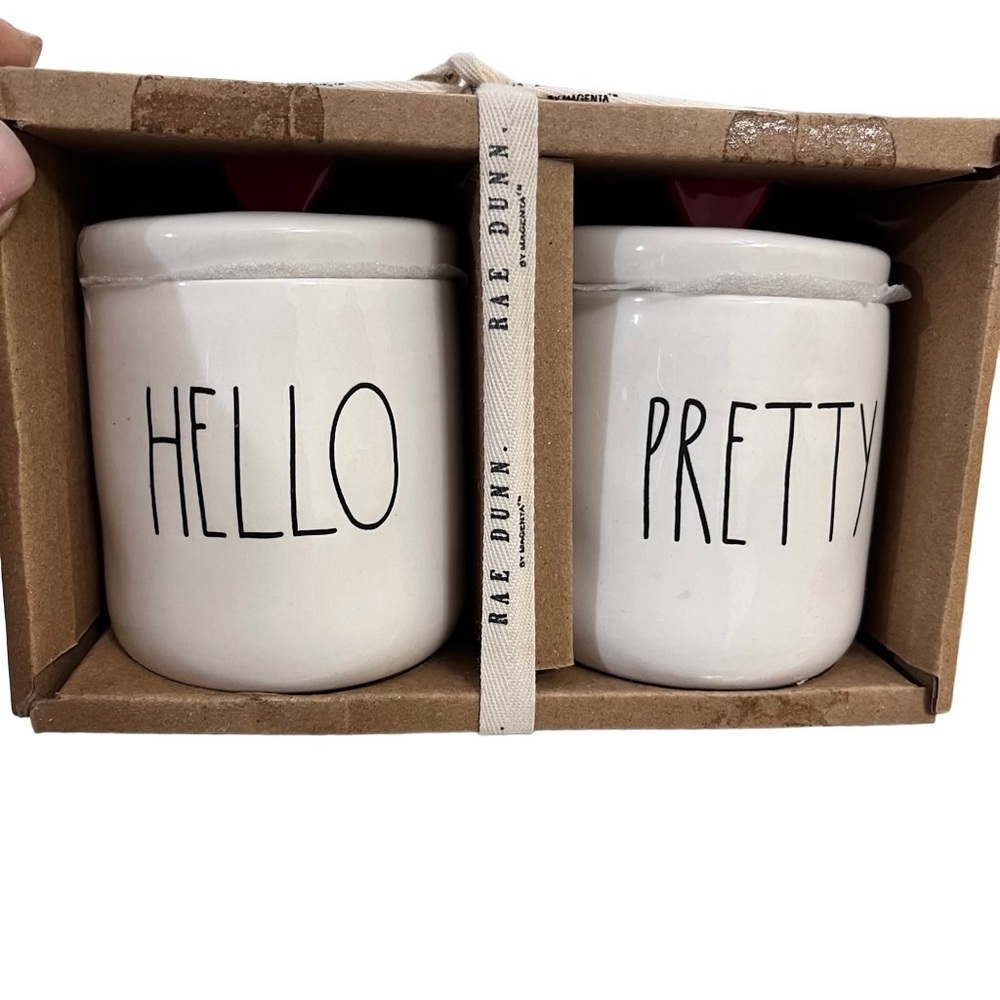 NIB Rae Dunn Hello Pretty Ceramic Canisters Limited Edition Red Heart Top